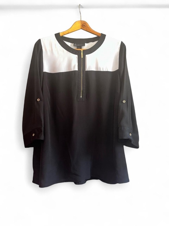Lane Bryant Tops - Lane Bryant Blouse Quarter Zip Black White Colorblock Tab Sleeve Womens Plus 22